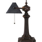 Meyda Lighting Gothic 16" Mahogany Bronze Mission Banker's Table Lamp With Beige & Green Art Shade Glass