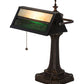 Meyda Lighting Gothic 16" Mahogany Bronze Mission Banker's Table Lamp With Beige & Green Art Shade Glass