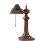 Meyda Lighting Gothic 16" Mahogany Bronze Mission Banker's Table Lamp With Beige & Red Art Shade Glass
