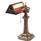 Meyda Lighting Gothic 16" Mahogany Bronze Mission Banker's Table Lamp With Beige & Red Art Shade Glass