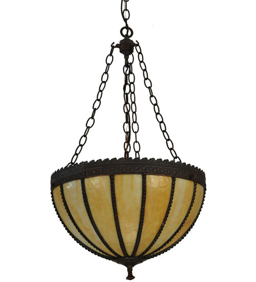 Meyda Lighting Gothic 17" 3-Light Vintage Copper Inverted Pendant Light With Beige Art Shade Glass