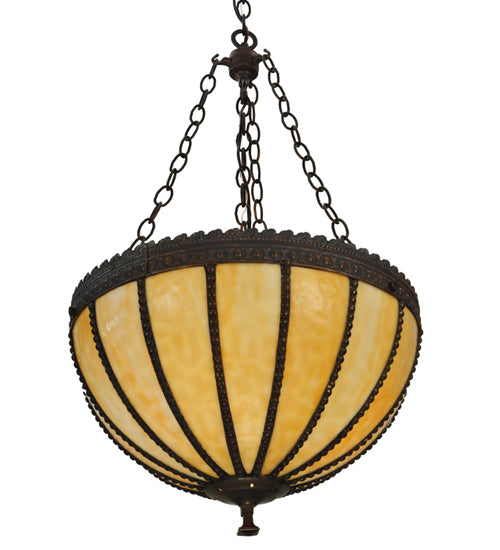 Meyda Lighting Gothic 17" 3-Light Vintage Copper Inverted Pendant Light With Beige Art Shade Glass