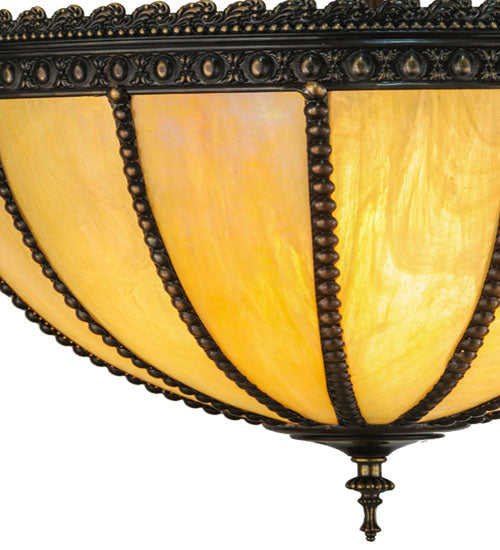 Meyda Lighting Gothic 18" 3-Light Craftsman Brown Inverted Pendant Light With Beige Iridescent Shade Glass