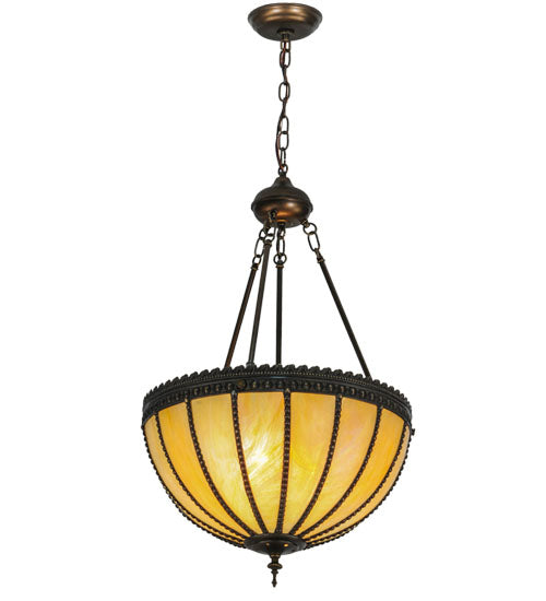 Meyda Lighting Gothic 18" 3-Light Craftsman Brown Inverted Pendant Light With Beige Iridescent Shade Glass