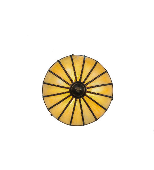 Meyda Lighting Gothic 18" 3-Light Craftsman Brown Inverted Pendant Light With Beige Iridescent Shade Glass