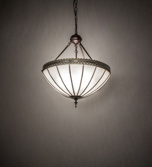 Meyda Lighting Gothic 20" 3-Light Craftsman Brown Highlights Inverted Pendant Light With Frosted Seeded Shade Glass