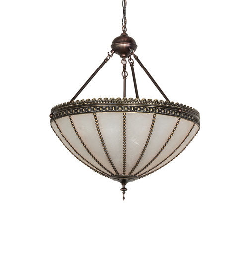 Meyda Lighting Gothic 20" 3-Light Craftsman Brown Highlights Inverted Pendant Light With Frosted Seeded Shade Glass