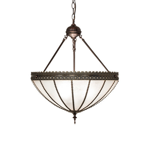 Meyda Lighting Gothic 20" 3-Light Craftsman Brown Highlights Inverted Pendant Light With Frosted Seeded Shade Glass