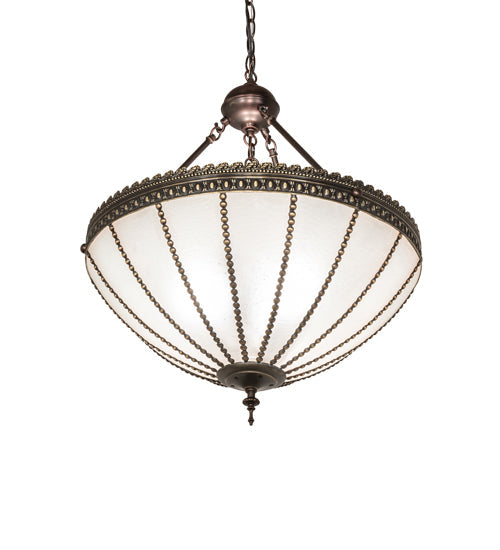 Meyda Lighting Gothic 20" 3-Light Craftsman Brown Highlights Inverted Pendant Light With Frosted Seeded Shade Glass