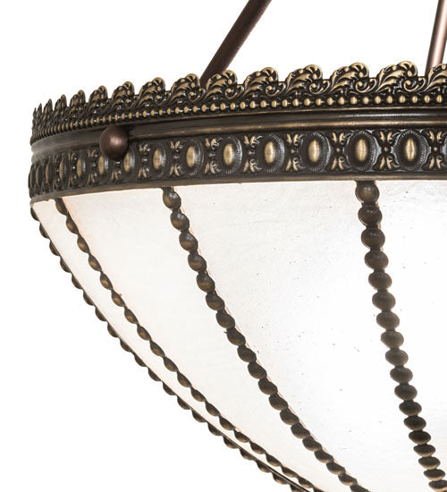 Meyda Lighting Gothic 20" 3-Light Craftsman Brown Highlights Inverted Pendant Light With Frosted Seeded Shade Glass