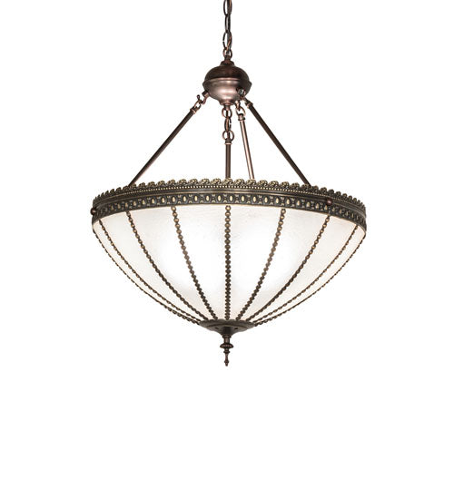 Meyda Lighting Gothic 20" 3-Light Craftsman Brown Highlights Inverted Pendant Light With Frosted Seeded Shade Glass