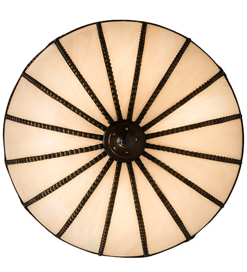 Meyda Lighting Gothic 20" 4-Light Weathered Antique Brass Inverted Pendant Light With Red & White Shade Glass
