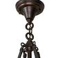 Meyda Lighting Gothic 20" 4-Light Weathered Antique Brass Inverted Pendant Light With Red & White Shade Glass