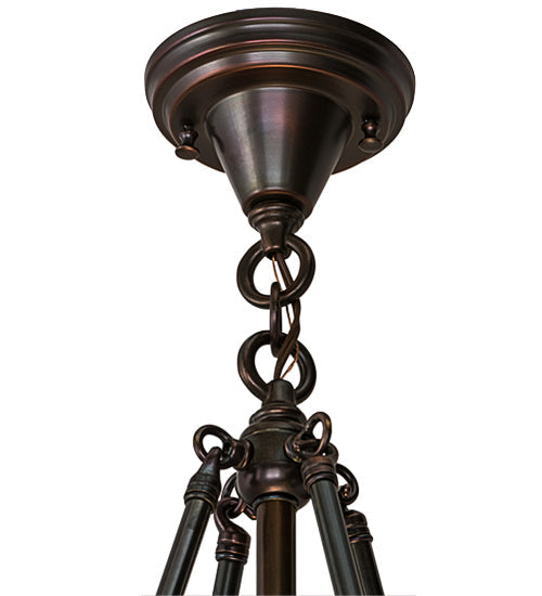 Meyda Lighting Gothic 20" 4-Light Weathered Antique Brass Inverted Pendant Light With Red & White Shade Glass