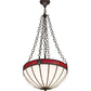 Meyda Lighting Gothic 20" 4-Light Weathered Antique Brass Inverted Pendant Light With White Opal & Red Cathedral Ripple Art Shade Glass