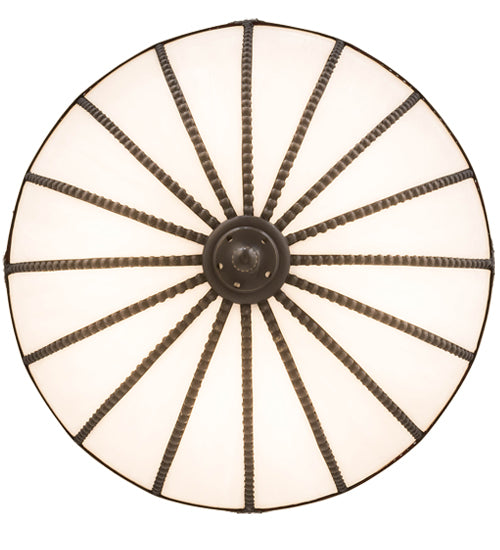 Meyda Lighting Gothic 20" 4-Light Weathered Antique Brass Inverted Pendant Light With White Opal & Red Cathedral Ripple Art Shade Glass