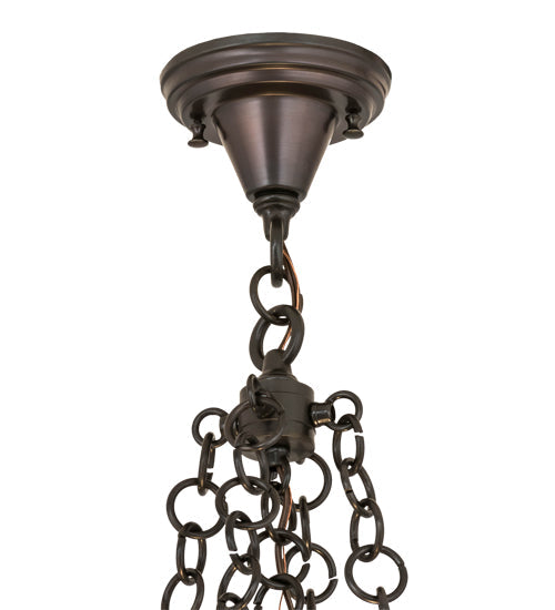 Meyda Lighting Gothic 20" 4-Light Weathered Antique Brass Inverted Pendant Light With White Opal & Red Cathedral Ripple Art Shade Glass