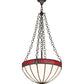 Meyda Lighting Gothic 20" 4-Light Weathered Antique Brass Inverted Pendant Light With White Opal & Red Cathedral Ripple Art Shade Glass