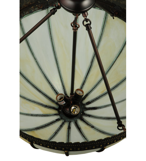 Meyda Lighting Gothic 21" 3-Light Craftsman Brown Highlighted Inverted Pendant Light With Beige Art Shade Glass