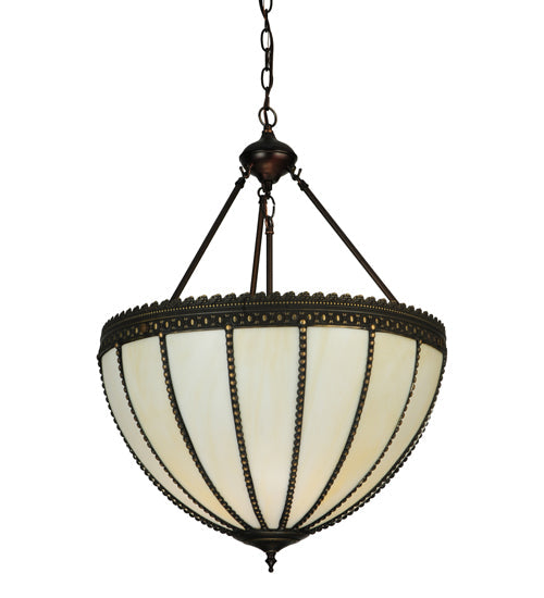 Meyda Lighting Gothic 21" 3-Light Craftsman Brown Highlighted Inverted Pendant Light With Beige Art Shade Glass