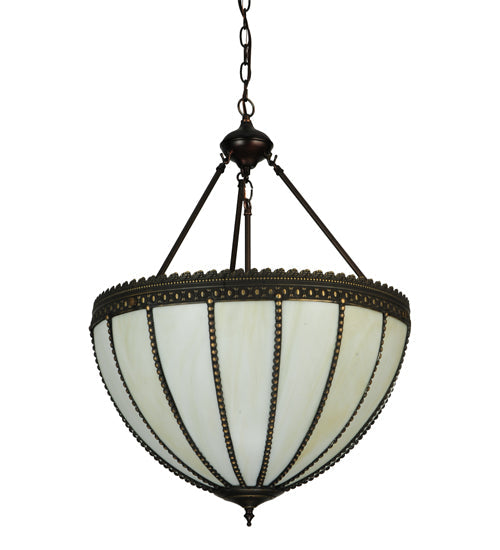 Meyda Lighting Gothic 21" 3-Light Craftsman Brown Highlighted Inverted Pendant Light With Beige Art Shade Glass