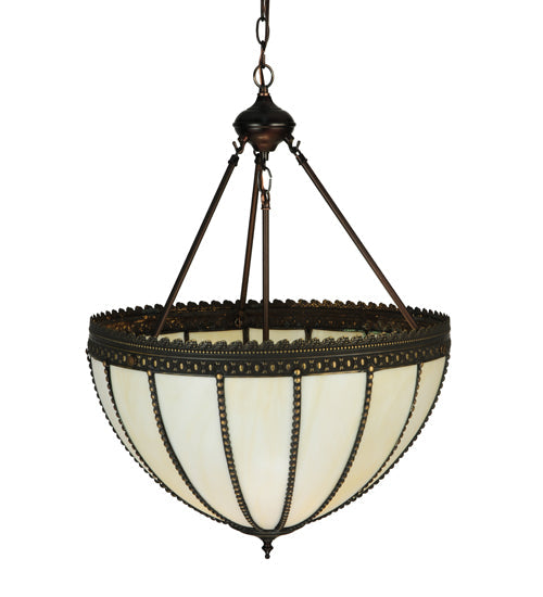 Meyda Lighting Gothic 21" 3-Light Craftsman Brown Highlighted Inverted Pendant Light With Beige Art Shade Glass