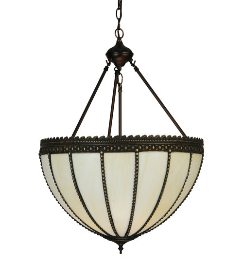 Meyda Lighting Gothic 21" 3-Light Craftsman Brown Highlighted Inverted Pendant Light With Beige Art Shade Glass