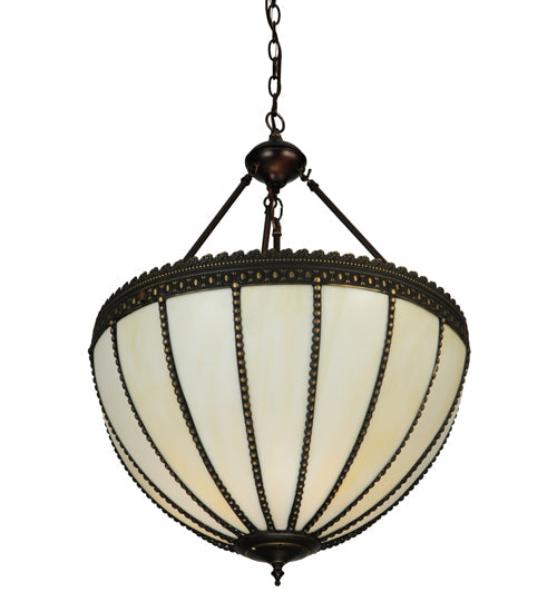 Meyda Lighting Gothic 21" 3-Light Craftsman Brown Highlighted Inverted Pendant Light With Beige Art Shade Glass