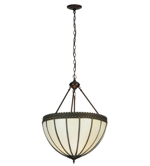 Meyda Lighting Gothic 21" 3-Light Craftsman Brown Highlighted Inverted Pendant Light With Beige Art Shade Glass