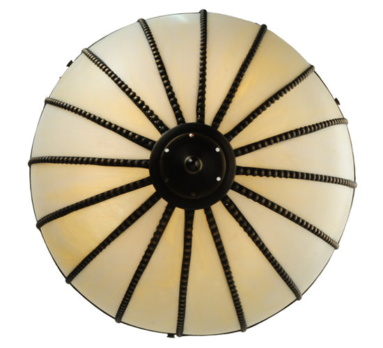 Meyda Lighting Gothic 21" 3-Light Craftsman Brown Highlighted Inverted Pendant Light With Beige Art Shade Glass