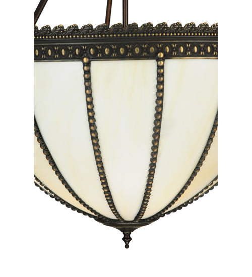 Meyda Lighting Gothic 21" 3-Light Craftsman Brown Highlighted Inverted Pendant Light With Beige Art Shade Glass