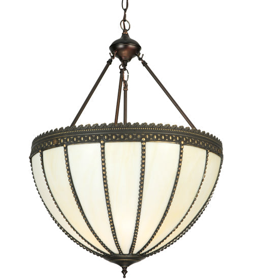 Meyda Lighting Gothic 21" 3-Light Craftsman Brown Highlighted Inverted Pendant Light With Beige Art Shade Glass