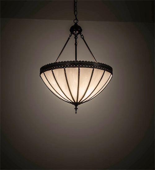 Meyda Lighting Gothic 21" 3-Light Craftsman Brown Inverted Pendant Light With White Art Shade Glass