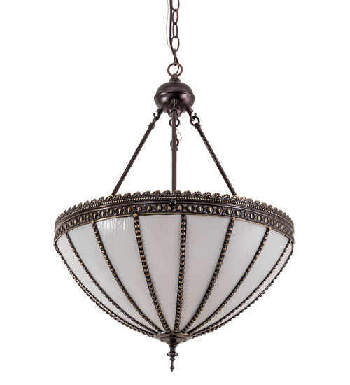 Meyda Lighting Gothic 21" 3-Light Craftsman Brown Inverted Pendant Light With White Art Shade Glass