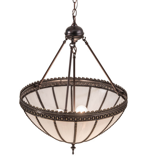 Meyda Lighting Gothic 21" 3-Light Craftsman Brown Inverted Pendant Light With White Art Shade Glass