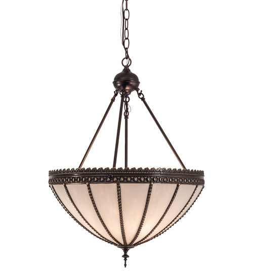Meyda Lighting Gothic 21" 3-Light Craftsman Brown Inverted Pendant Light With White Art Shade Glass