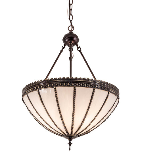 Meyda Lighting Gothic 21" 3-Light Craftsman Brown Inverted Pendant Light With White Art Shade Glass