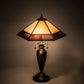 Meyda Lighting Gothic 25" 2-Light Antique Brass Table Lamp With Red & Beige Iridescent Shade Glass
