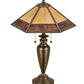 Meyda Lighting Gothic 25" 2-Light Antique Brass Table Lamp With Red & Beige Iridescent Shade Glass