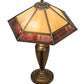 Meyda Lighting Gothic 25" 2-Light Antique Brass Table Lamp With Red & Beige Iridescent Shade Glass