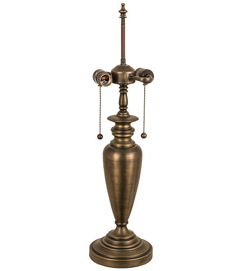 Meyda Lighting Gothic 25" 2-Light Antique Brass Table Lamp With Red & Beige Iridescent Shade Glass