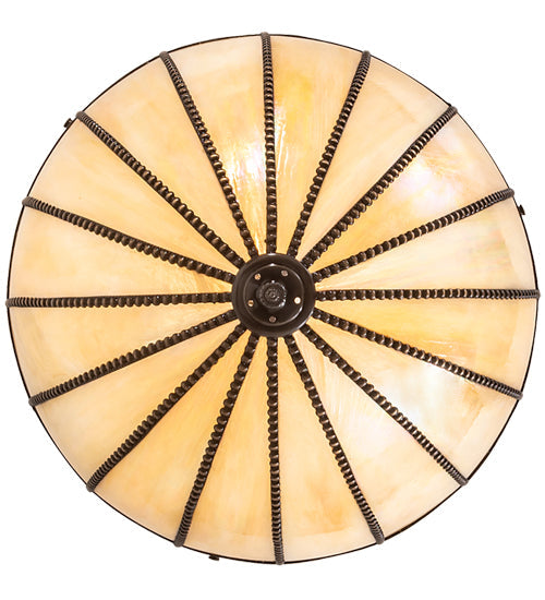 Meyda Lighting Gothic 25" 3-Light Craftsman Brown Inverted Pendant Light With Beige Iridescent Shade Glass