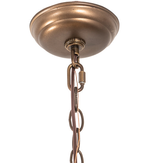 Meyda Lighting Gothic 25" 3-Light Craftsman Brown Inverted Pendant Light With Beige Iridescent Shade Glass