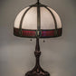 Meyda Lighting Gothic 26" 2-Light Craftsman Brown Highlighted Table Lamp With Red & White Iridescent Shade Glass