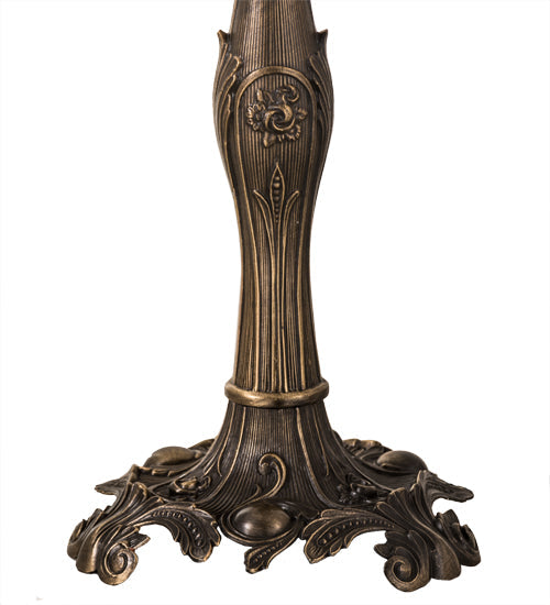 Meyda Lighting Gothic 27" Craftsman Brown Highlighted Table Lamp With White & Red Art Shade Glass