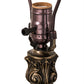 Meyda Lighting Gothic 27" Craftsman Brown Highlighted Table Lamp With White & Red Art Shade Glass