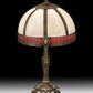 Meyda Lighting Gothic 27" Craftsman Brown Highlighted Table Lamp With White & Red Art Shade Glass