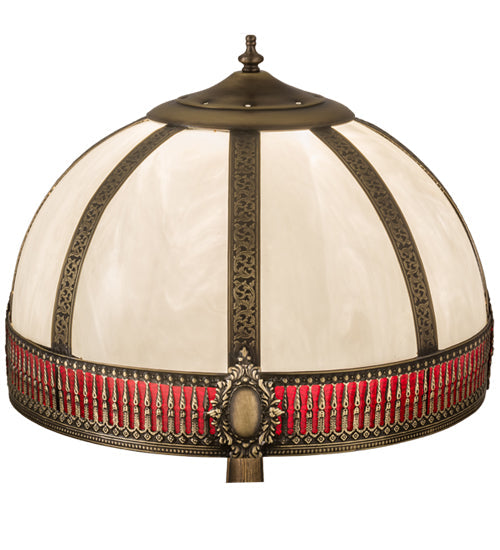 Meyda Lighting Gothic 27" Craftsman Brown Highlighted Table Lamp With White & Red Art Shade Glass