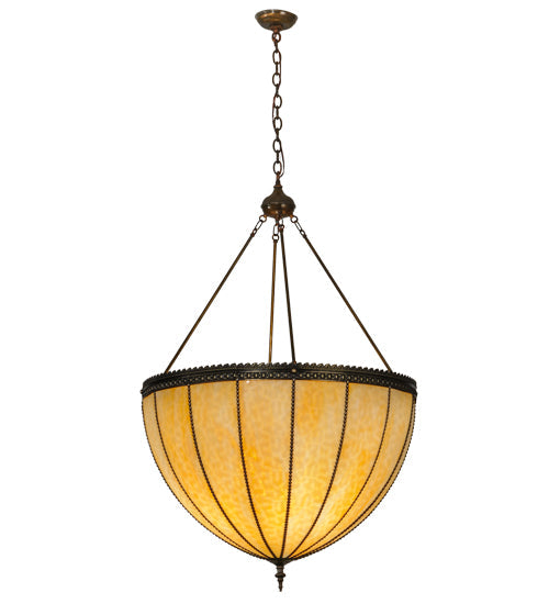Meyda Lighting Gothic 32" 4-Light Craftsman Brown Inverted Pendant Light With Beige Art Shade Glass