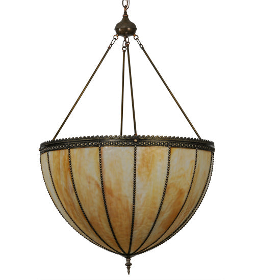 Meyda Lighting Gothic 32" 4-Light Craftsman Brown Inverted Pendant Light With Beige Art Shade Glass